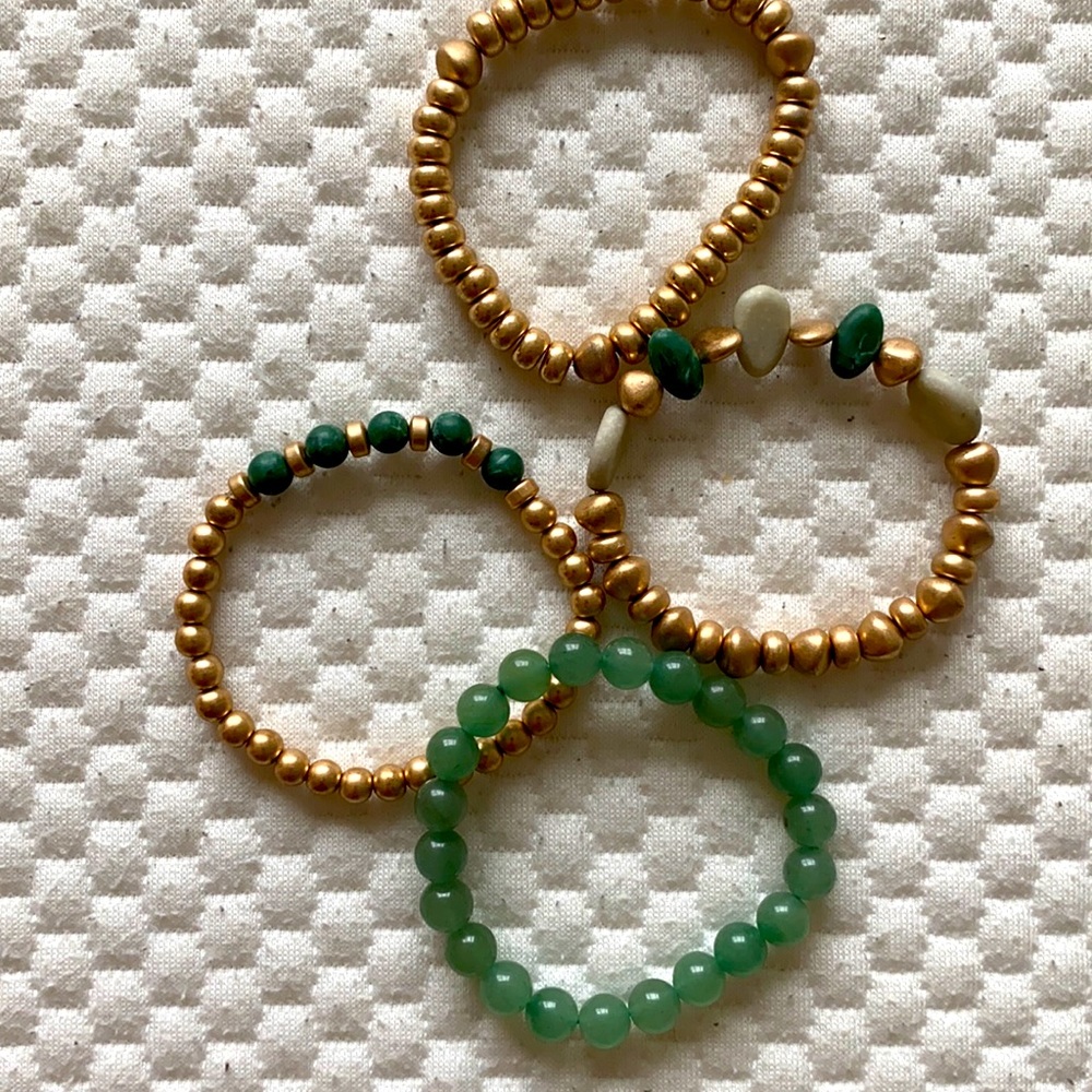 Gold & green bracelets